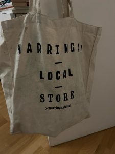 Tote bag featuring the words 'Harringay Local Store'
