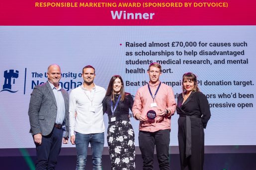From left to right: David Aldrich, Chief Human Resources Officer, Dotdigital Jonathan Jones, Senior Customer Success Manager, Dotdigital Faye Haslam, Alumni Communications Manager, Tom Hills, Digital Channels Manager, Kerry Godliman, actor and comedian 