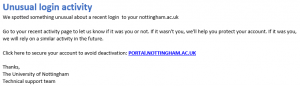 screen shot of phishing email