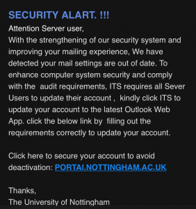 Screen shot of phishing email