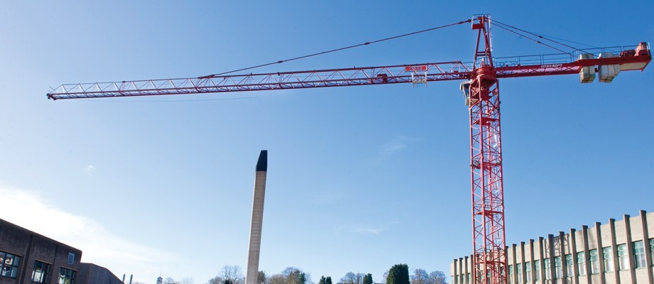 Crane at the groundworks of the George Green Library expansion