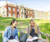 Students studying outside of Hugh Stewart House