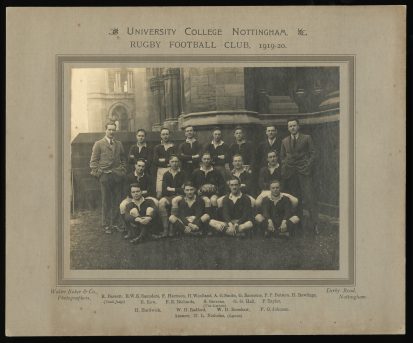 An image from the Manuscripts and Special Collections' archive of the First XV from our very first season 100 years ago.